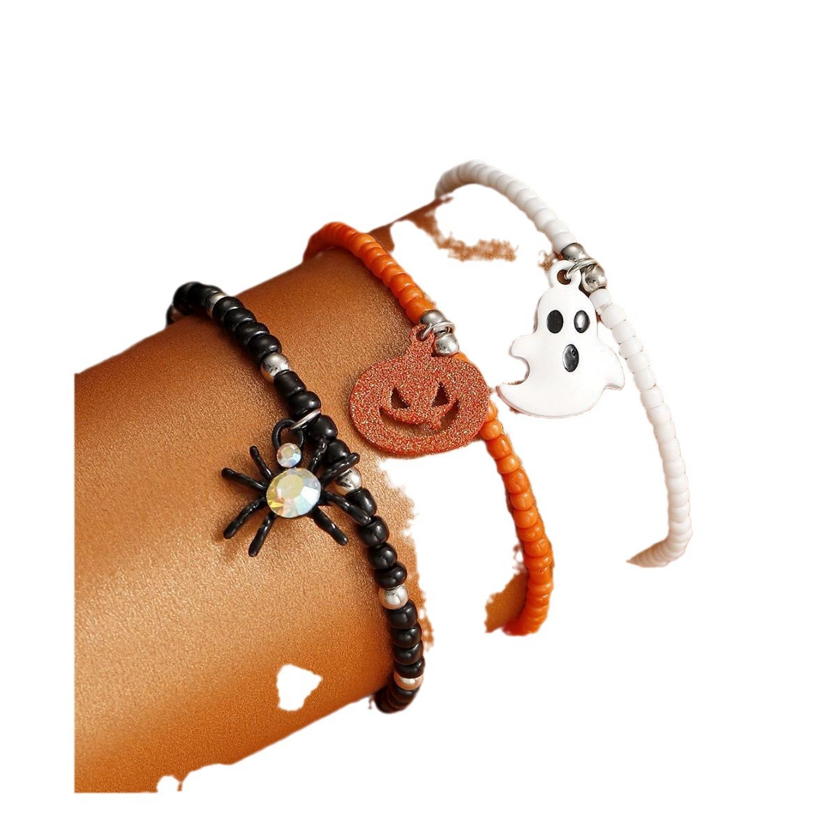 Halloween Ghost Bracelet Set, Multicolour Beaded Charm Bracelets, Lightweight