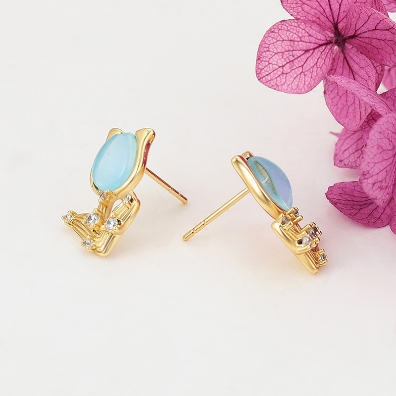 Xuping moca púrpura tulipas pendientes incrustados gemas artificiales aleación de cobre temperamento elegante pendientes al por mayor mujeres