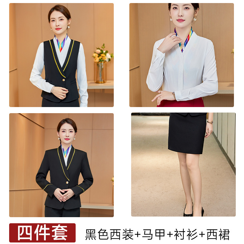 Женский черный костюм + жилет + рубашка + Вестерн юбка