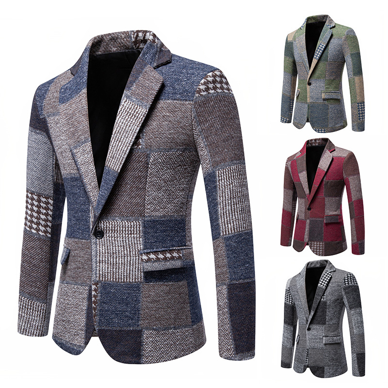 Amazon's new men's wool blend patchwork retro blazer X23