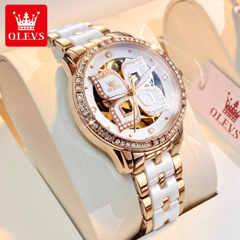 New Hollow Four-Leaf Clover Women's High-End Watch Fully Automatic Mechanical Watch Waterproof Light Luxury Niche High-End