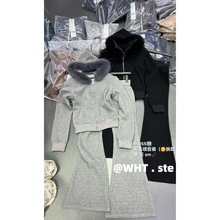 十三行正品2025冬季新款韩版洋气连帽拉链外套+系带休闲裤套装女