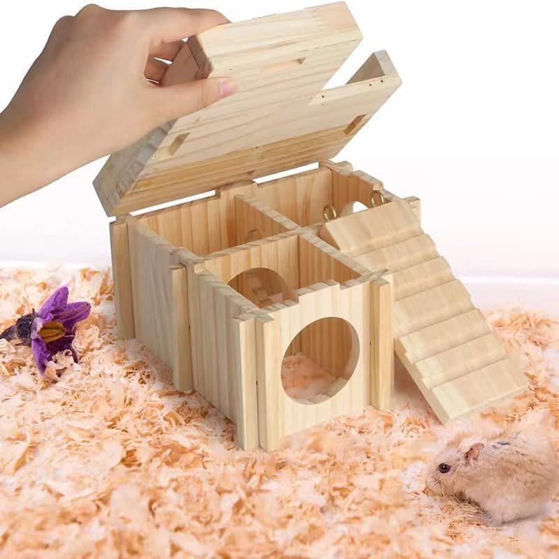 木製ハムスター迷宮トンネル梯子付居室よけ屋玩具巣造景用品小屋生息地籠|undefined