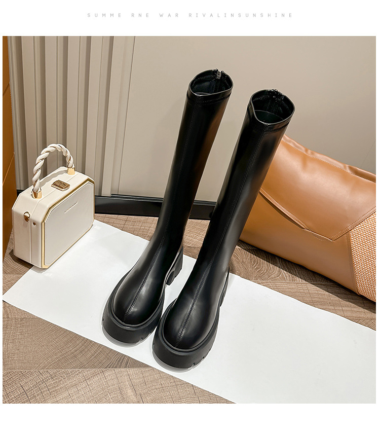 Bottes à semelles épaisses, bottes à tube long pour enfants, nouvelles bottes à tube moyen pour l'automne et l'hiver, bottes à tube haut petites et rétro, bottes Slim Knight_voghion.com