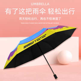 雨伞定制logo8骨黑胶遮阳折叠伞热转印数码印刷广告伞定做图案