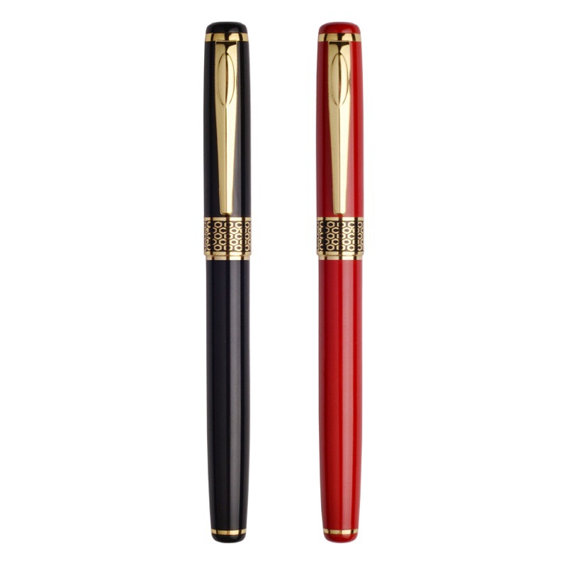 Heavy feel black metal signature pen Chinese red business signature ballpoint pen water pen engraved name advertising pen customization