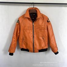 重工刺绣pu皮拼接加棉男女夹克潮跨境秋冬新款宽松版型皮衣机车服