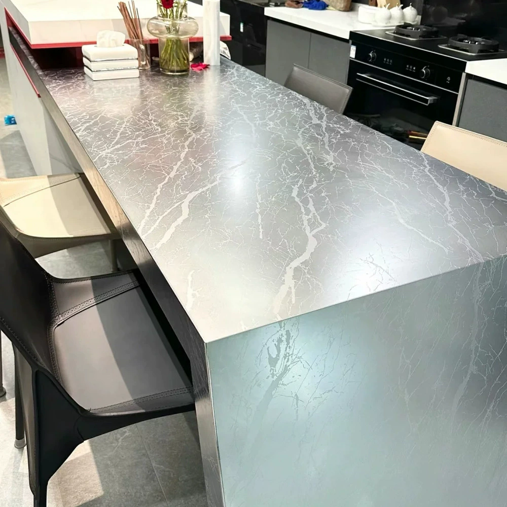 Столешница из нержавеющей стали с эффектом ледяного кракелюра, устойчивая к царапинам, с пескоструйной обработкой и хромированием, из стали 304, простой и роскошный, со встроенной раковиной.