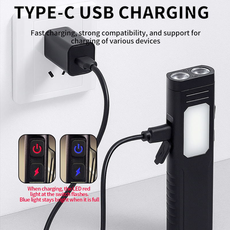 Customized Cross-border USB Rechargeable Work Light With Buzzer, Magnet, COB LED Strong Light, Portable EDC Flashlight_voghion.com
