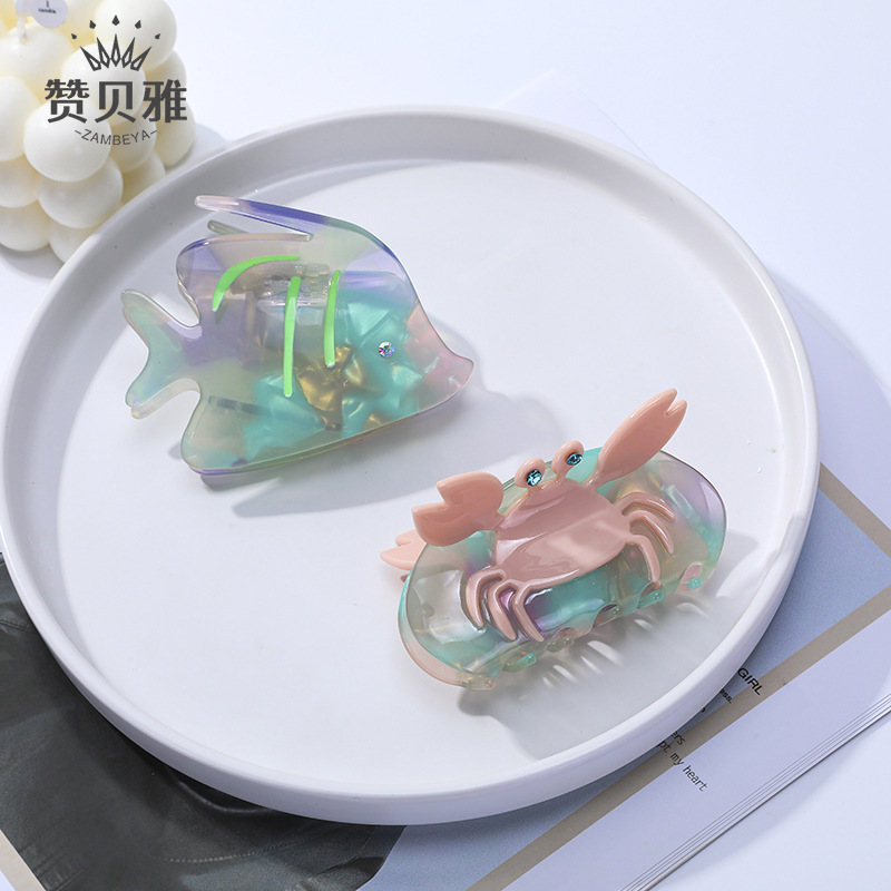 オーシャンスタイルカニ小魚クリップ女性の夏インスタイル高品質アセテートヘアアクセサリーシャーククリップトレンディな卸売|undefined