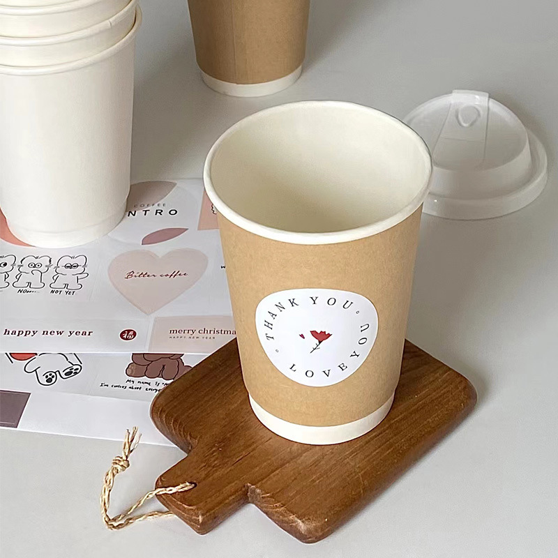 Taza de café desechable en taza de cartón kraft de doble capa con tapa engrosada taza de té de leche caliente para llevar taza de agua de leche de soja