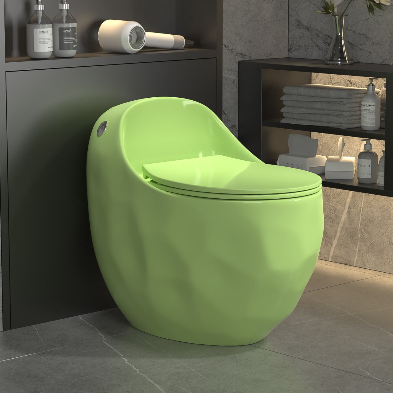 Color redondo inodoro creativo personalizado sifón silencioso descarga inodoro gran tubo huevo asiento ahorro de agua