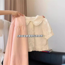 夏装搭配一整韩系炸街减龄时尚套装娃娃领衬衫粉色格子短裙两件套