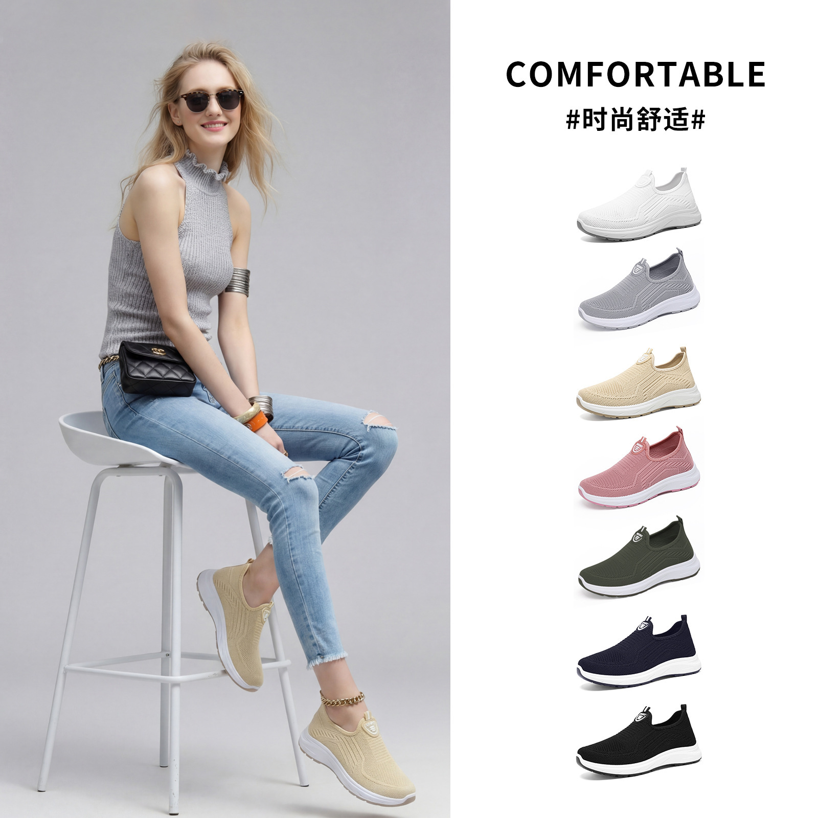 Zapatos de mujer para primavera, deportivos casuales, transpirables, transfronterizos, de talla grande, zapatos sin cordones de suela blanda. image 3