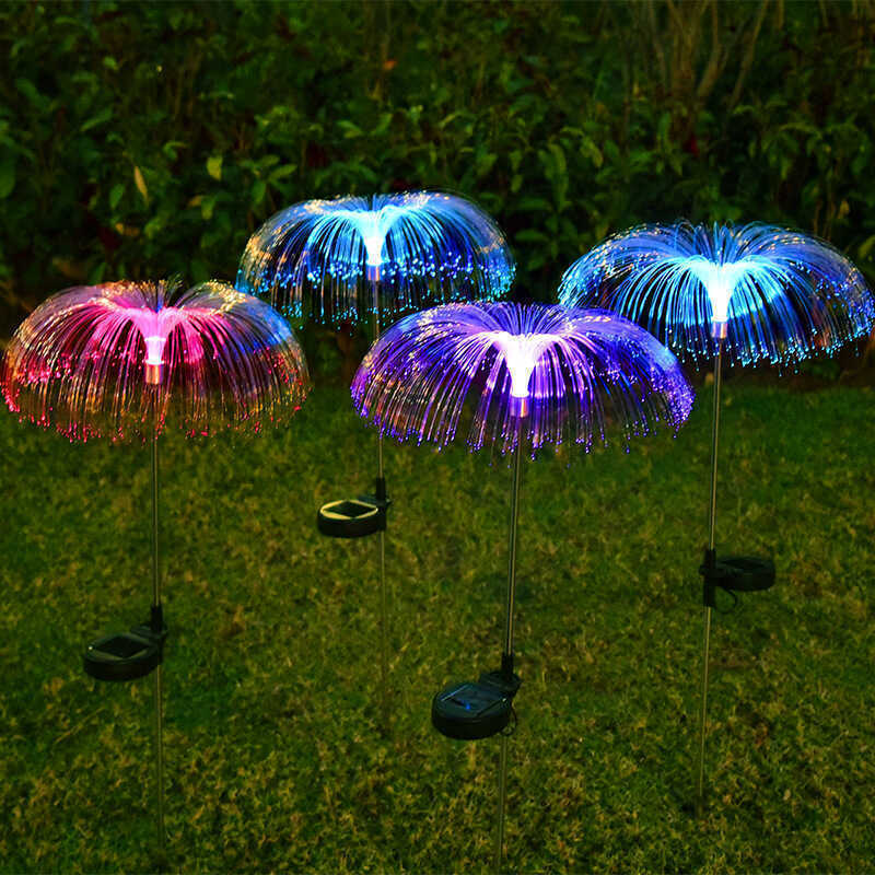 Luz solar de fibra óptica de medusas colorida lámpara de jardín al aire libre jardín villa lámpara de césped lámpara de decoración lámpara de paisaje