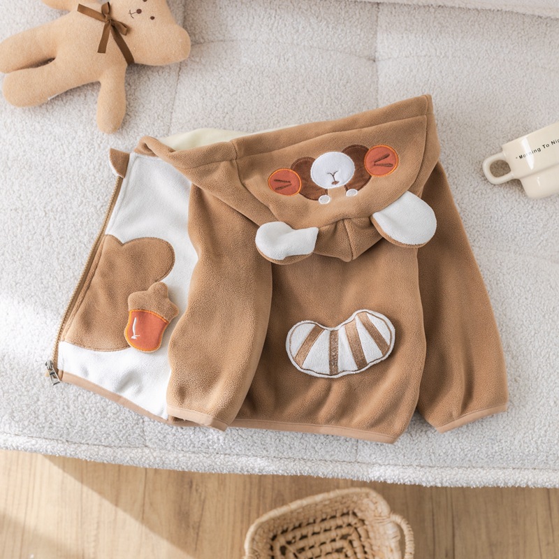 Niños otoño invierno chaqueta de terciopelo nuevo chaqueta con capuz para niños y niñas gruesa cremallera cardigan moda infantil de dibujos animados