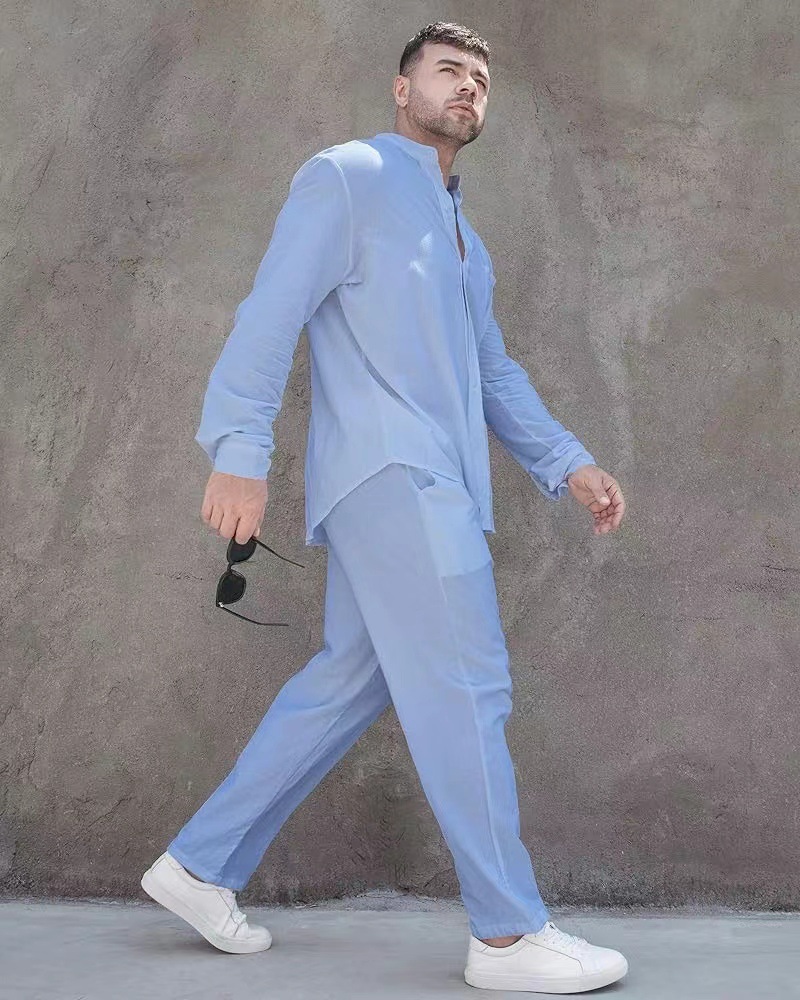 New Men's Trendy Solid Color Versatile Slim Fit Two piece Fashion Casual Sports Set for Men_voghion.com