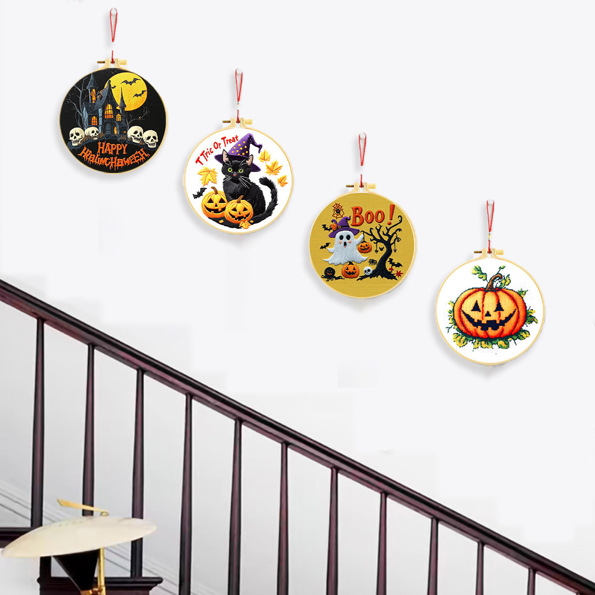 Kit de material para punto de cruz de Halloween, patrón de calabaza fantasma, colgante de bordado DIY sencillo para principiantes, venta al por mayor del fabricante. image 2