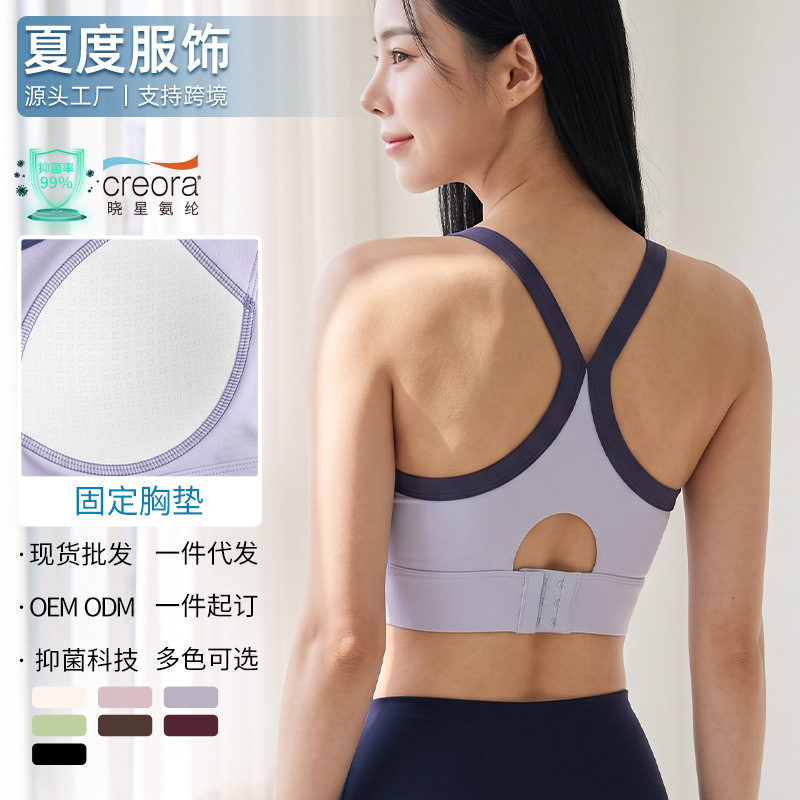 Xiaodu Color-Blocked Sports Bra for Women, High-Strength Shock-Proof, No Rims, Seamless Back Bra, Push-Up Fixed Double Shoulder Straps