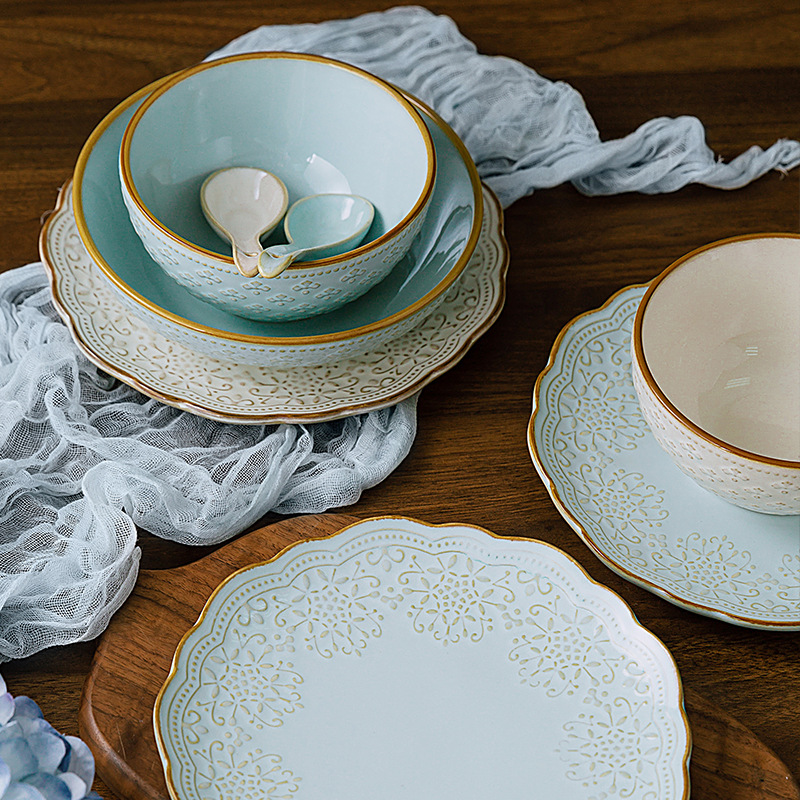 Yuquan Ceramic Factory Direct Sales Chinese-Style Bowls and Plates Household Ceramic Bowls and Plates Wholesale Restaurant Ceramic Tableware