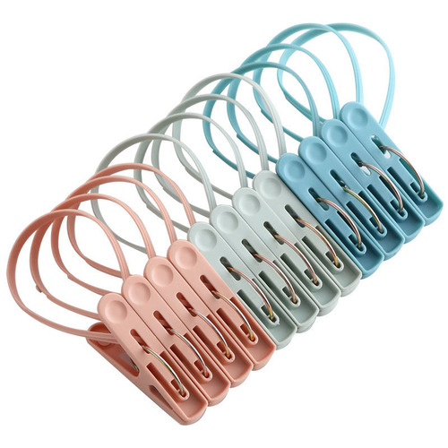 Plastic clothes clips for drying clothes, socks hangers, windproof small clips for hanging and fixing, with a rope.