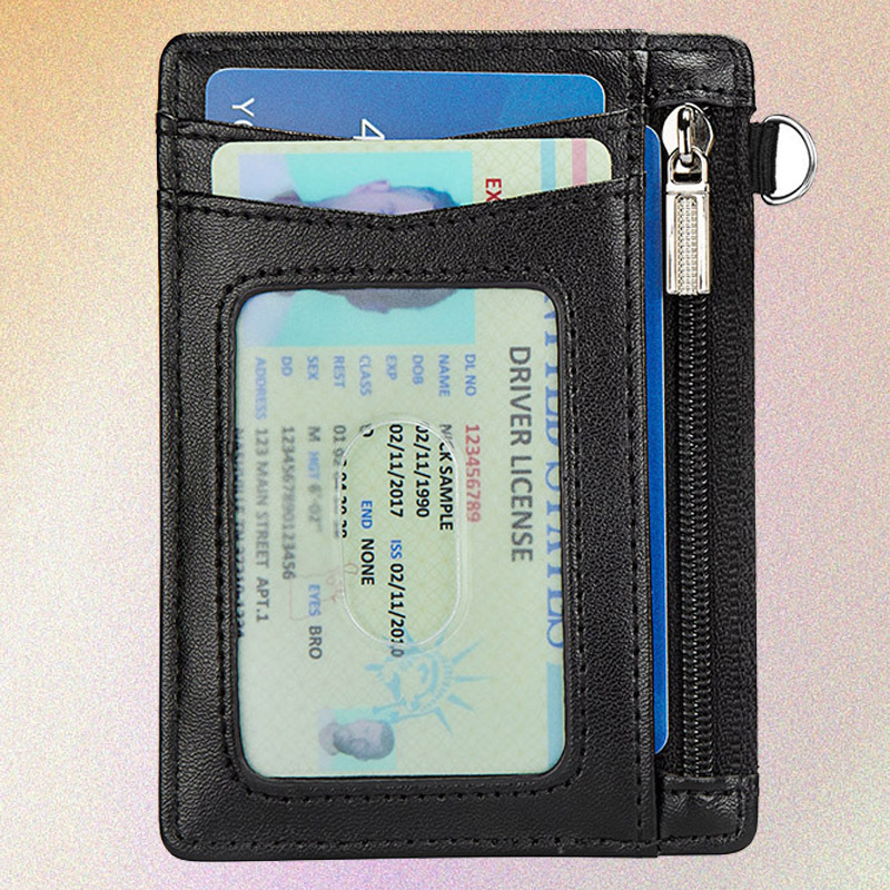 Cremallera de comercio exterior, tarjeta de identificación, bolso de cuero para hombre, posición de tarjeta múltiple de pu con caja de regalo, cubierta de tarjeta de control de acceso, venta al por mayor personalizada