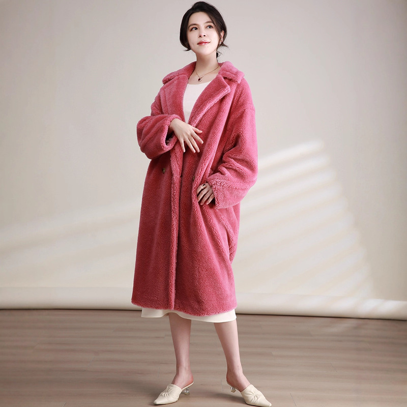 White Water Women's Warm Large Quilt Teddy Bear Stuffed Coat Women's Winter Warm and Environmentally Friendly Fur Long Jacket