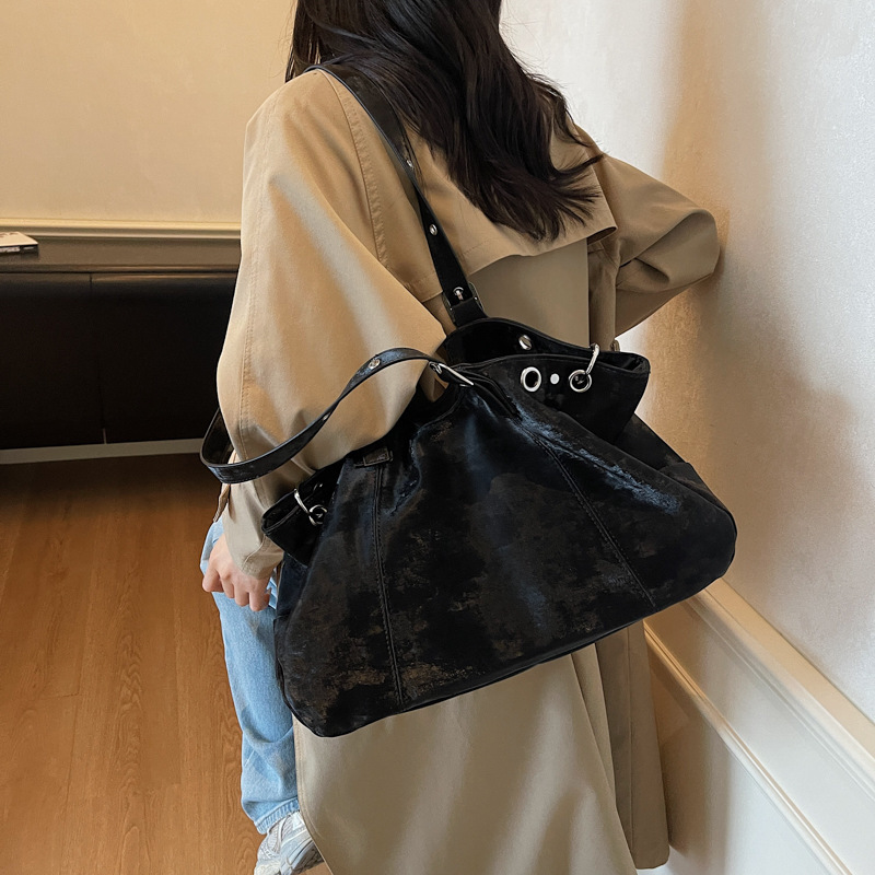 复古大容量包包女托特包跨境新款通勤女包百搭宽肩带斜挎包单肩包|undefined