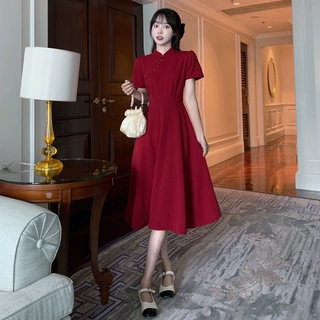 现货 ~ 改良旗袍敬酒服红色订婚礼服连衣裙小个子回门 平时可穿