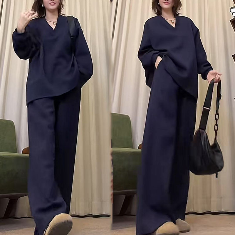 慵懒风时尚气质套装女秋冬新款韩版宽松大码高级感阔腿裤两件套厚|undefined