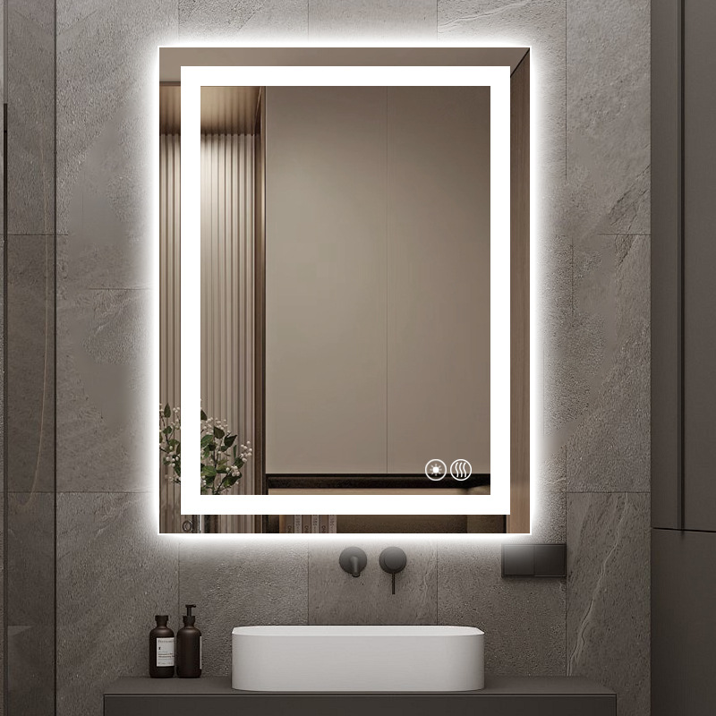 Cross-Border Factory Wholesale Rectangular Smart Bathroom Mirror with Led Lights, Illuminated Bathroom Vanity Mirror with Dimming and Anti-Fog Features