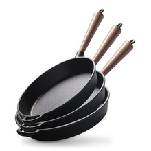 QueenTime Cast Iron Skillet Non Stick Frying Pan With Wood H