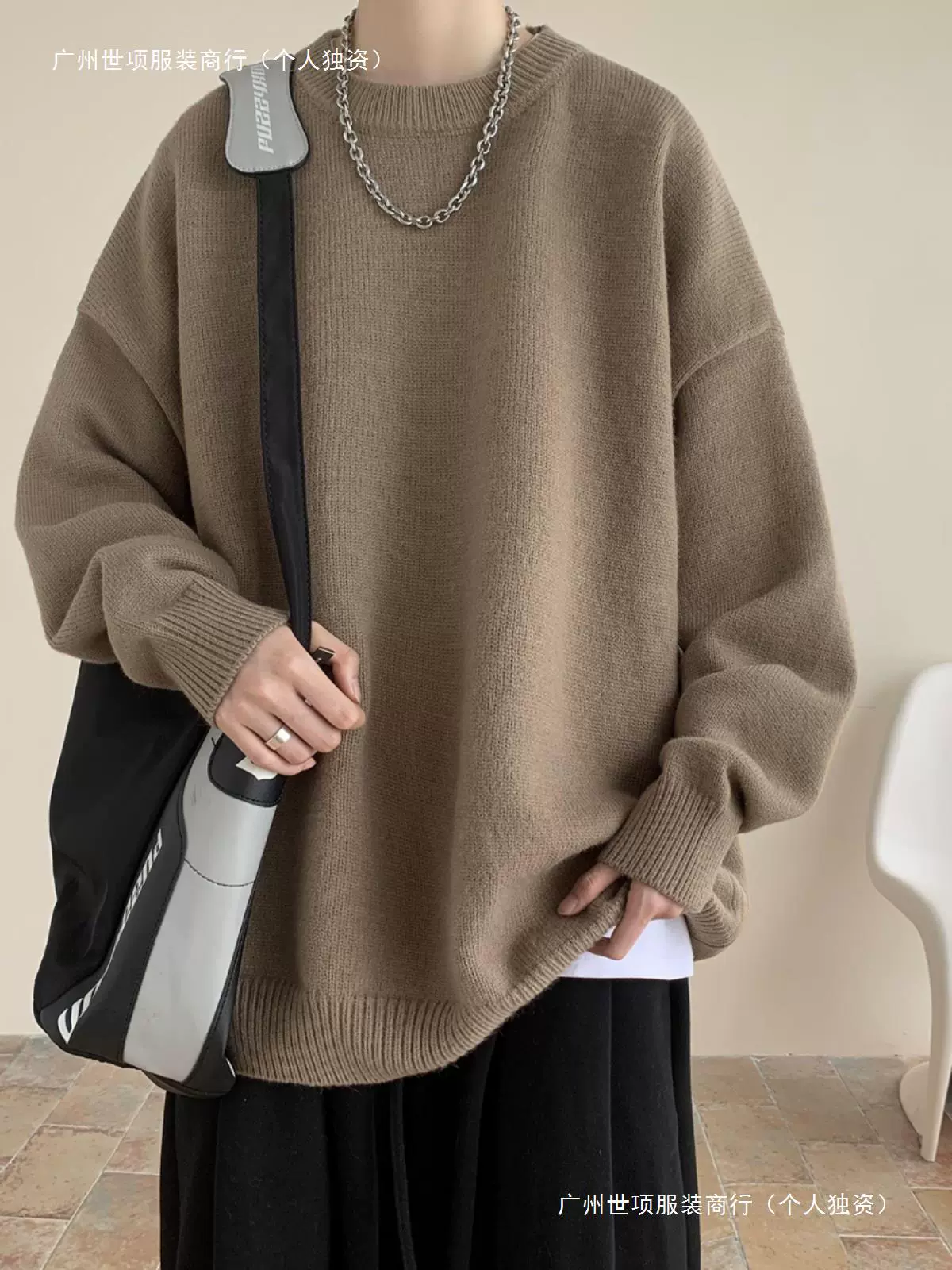 Японский ретро-коричневый свитер мужской весенний и осенний прилив без шляпы с круглым вырезом топ свободная пара повседневная куртка