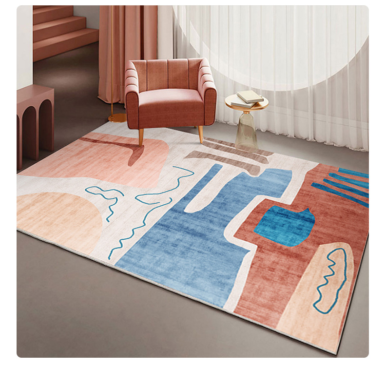粉色几何地毯,北欧地毯,客厅地毯,卧室满铺地毯,床边毯