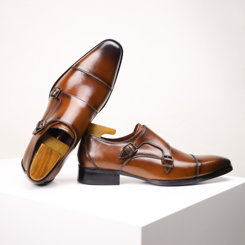 Men's Large Size Three-in-One Casual Leather Shoes, Genuine Leather Business Gentleman British Style Men's Leather Shoes, Formal Men's Monk Shoes