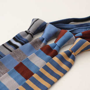 Factory Ready Stock Wholesale Simple Woolen Knitted Hand-Knitted Blue Stripesd Casual Preppy Style Tie 6cm Narrow Style