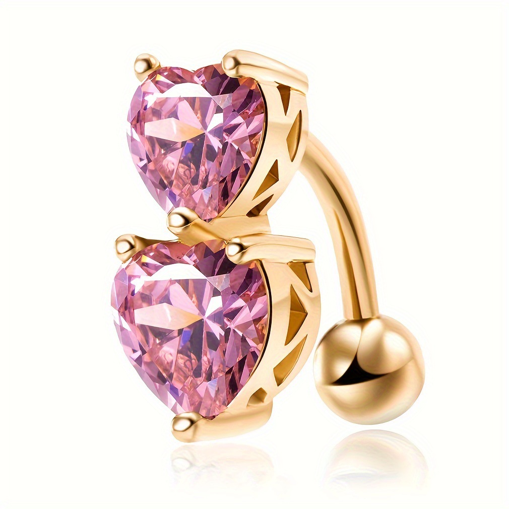 Piercing mit Kreuzrandung, Doppelherz-Zirkonring, Herzförmiger Doppel-Nabelpiercing aus Kristall_voghion.com