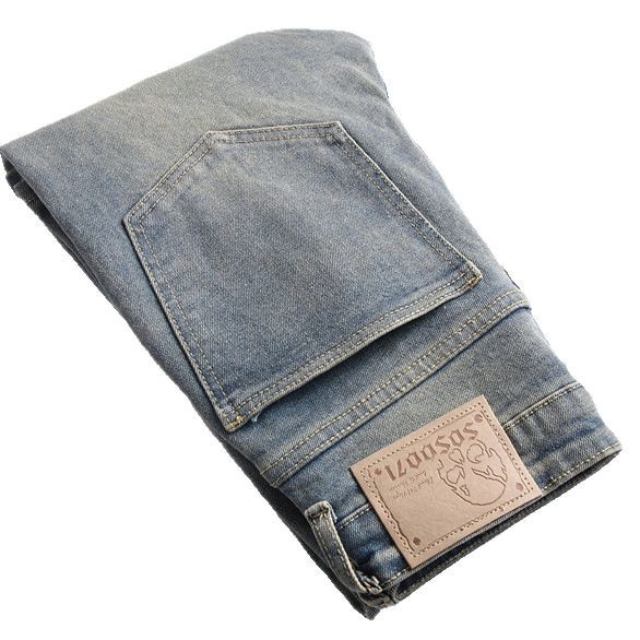 in stock 2025 New Slim Fit Straight Tube Stitching Collage Liu Ding Teenager Blue Men's Flared Jeans 3873