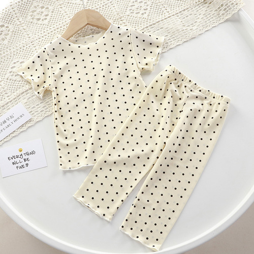 Children's air-conditioned clothing set home baby short-sleeved pajamas summer new girls' clothing can be worn outside T-shirt two-piece set