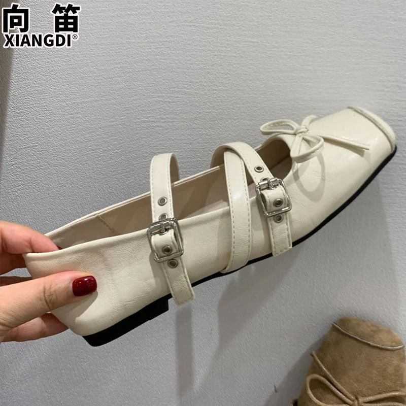 真皮玛丽珍鞋方头芭蕾舞鞋2025秋季新款超软平底不累脚猪鼻子单鞋|undefined
