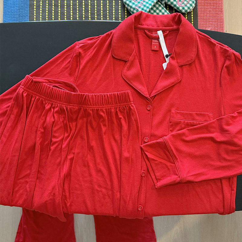 Niche Design Skims-Style Modal Red Spring/Summer Women's Long-Sleeve Long-Pants Pajama Set, Light Luxury Loungewear Niche Design Skims-Style Modal Red Spring/Summer Women's Long-Sleeve Long-Pants Pajama Set, Light Luxury Loungewear