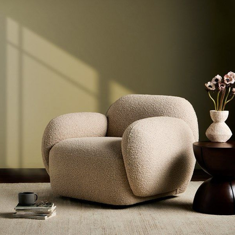 Nordic light luxury lambskin casual single chair, Italian minimalist antique curved design, internet-famous homestay hotel rotating sofa