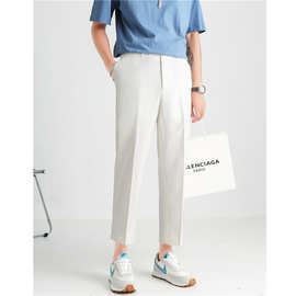 冰丝裤子男夏季薄款宽松弹力休闲裤男士九分小西装裤白色韩版潮流