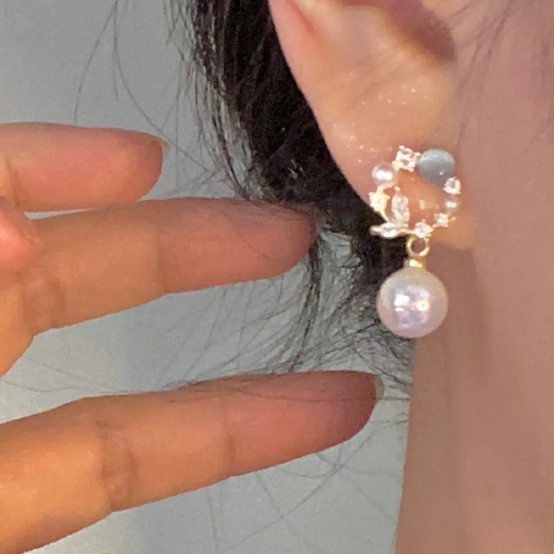 Alice sueño de hadas Garland sirena Ji perla clip de oreja con pendientes perforados hembra dulce exquisitos pendientes