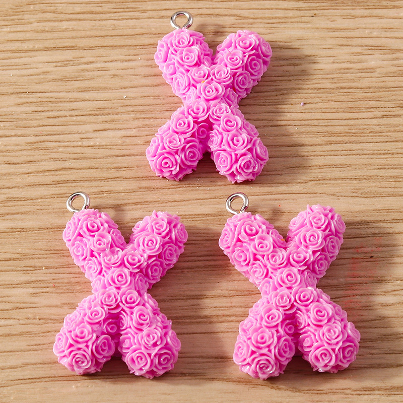 30g Weight DIY Jewelry Accessories Classification 10 Pieces Quantity Plastic Material Letter, Rose Pattern Stoving Varnish Design Cartoon Style, Romantic Style 10 Pieces Plastic Letter Rose 26