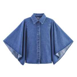 外贸批发夏季新款欧美风牛仔和服式翻领衬衫6840242