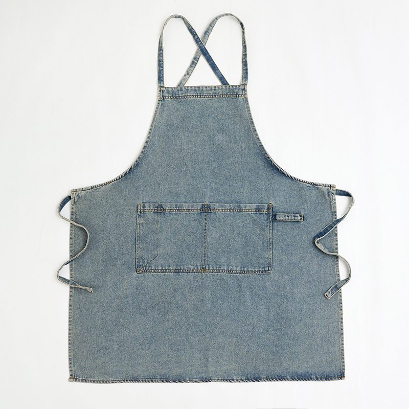 デニムのエプロンの台所の家庭用和式の工装のネイルの絵のコーヒーメーカーの仕事の男女は腰のロゴを囲んで印字します。