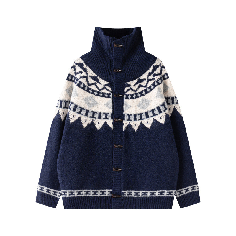 Jacquard amazon camiseta de punto de hombre otoño y invierno se puede usar suéter casual de cuello alto cardigan