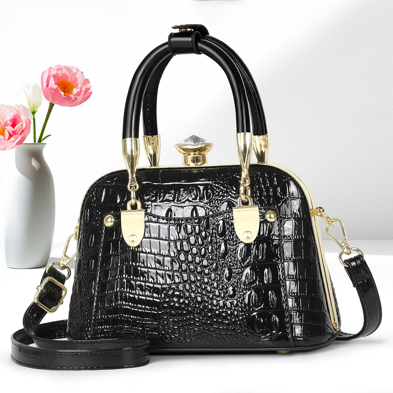 [Shichen Women's Bag] Cross-border Shell Bag 205 New Fashion Handbag Bright Leather Crocodile Shoulder Crossbody Bag