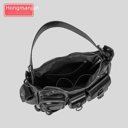 Large Capacity Multi-Pocket Motorbike Bag for Women, Unique Design PU Single-Shoulder Crossbody Bag, Y2K Hot Girl Asymmetrical Style Underarm Bag